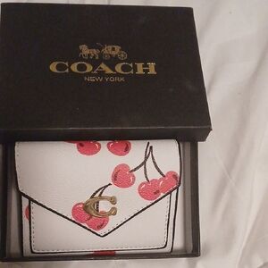 White Wallet with Red Cherry Accents